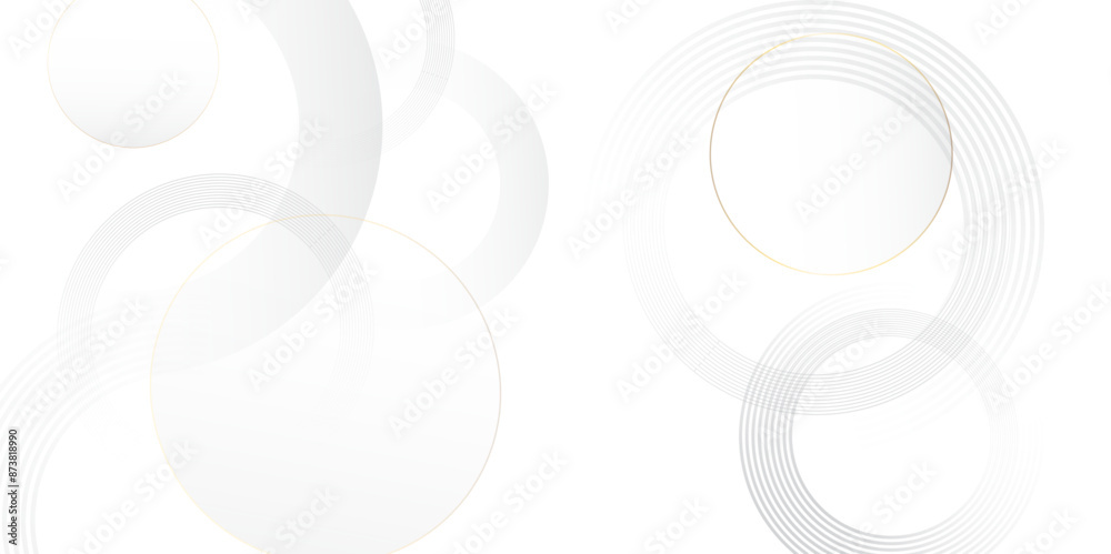 Luxury elegant white and grey background with circle. Modern abstract light silver background vector. Abstract circle layer white background with gold line effect for presentation, wallpaper design. Luxury elegant white and grey background with circle. Modern abstract light silver background vector. Abstract circle layer white background with gold line effect for presentation, wallpaper design.