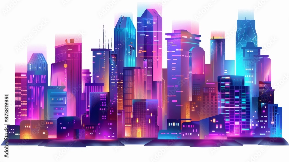 Fototapeta premium Cyberpunk architectural illustration on white background 