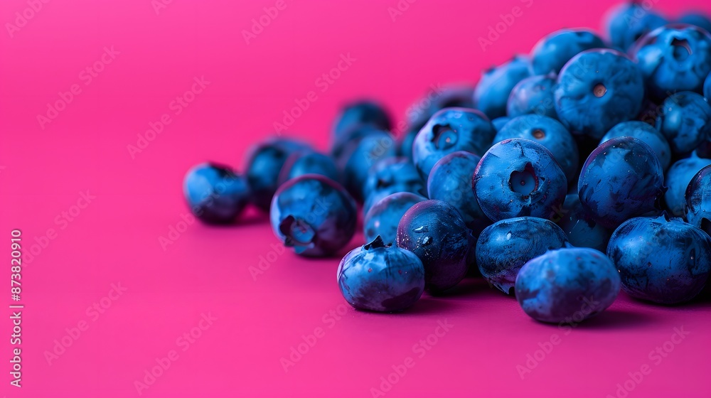 Fototapeta premium Blueberries on a Pink Background.