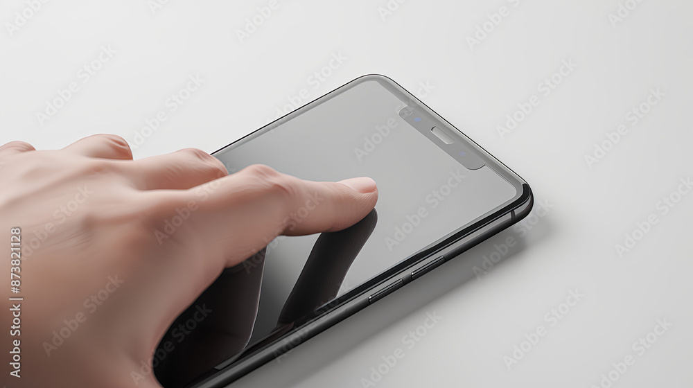 Mobile phone screen mockup, finger touching, tapping on smartphone isolated on white background Mobile phone screen mockup, finger touching, tapping on smartphone isolated on white background