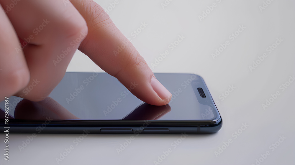 Mobile phone screen mockup, finger touching, tapping on smartphone isolated on white background Mobile phone screen mockup, finger touching, tapping on smartphone isolated on white background