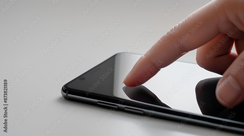 Mobile phone screen mockup, finger touching, tapping on smartphone isolated on white background Mobile phone screen mockup, finger touching, tapping on smartphone isolated on white background
