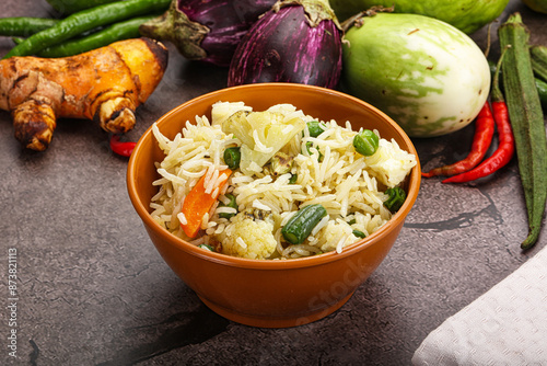 Indian vegetarian pilao basmati rice photo