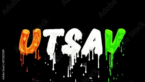 Vibrant Tri-Color Drip Animation on 'Utsav' Text - High-Resolution Stock Video