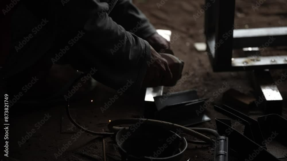 slow motion view of the process of cutting an iron bar with a grinder slow motion view of the process of cutting an iron bar with a grinder