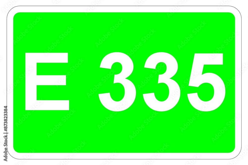 Illustration eines Europastraßenschildes der E 335 in Europa Illustration eines Europastraßenschildes der E 335 in Europa