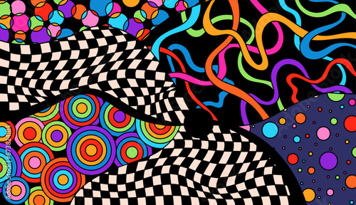 Psychedelic groovy doodle checkerboard coloring page.