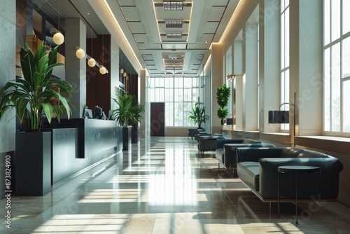 Wallpaper Mural A hallway filled with chairs and windows, Lobby of an office or medical institution AI generated image, AI generated Torontodigital.ca