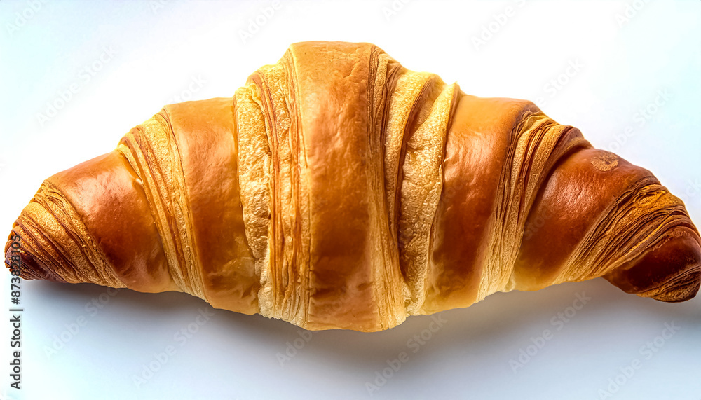 Creative food concept. Single plain croissant on white background. Fresh baked pastry, close up. Creative food concept. Single plain croissant on white background. Fresh baked pastry, close up.