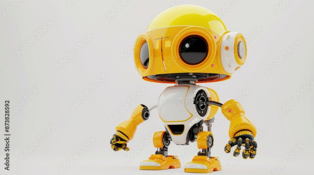 Artificial intelligence assistant robot wearing a yellow helmet. Artificial intelligence assistant robot wearing a yellow helmet.