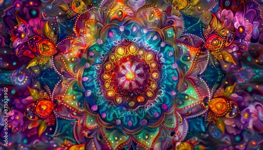 Hypnotic mandalas with radiant colors, Trippy LSD doodles, Transcendental patterns Hypnotic mandalas with radiant colors, Trippy LSD doodles, Transcendental patterns