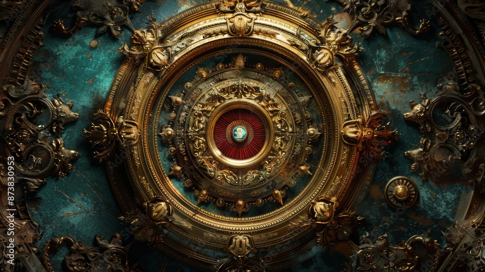 Obraz premium Baroque, Barocco Ornate Marble Ceiling Non-Linear Reformation Design with Intricate Accents Depicting Classic Elegance and Architectural Beauty
