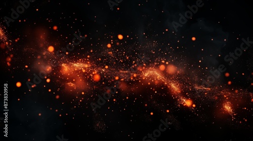 Orange Glowing Particles in Space with a Dark Background