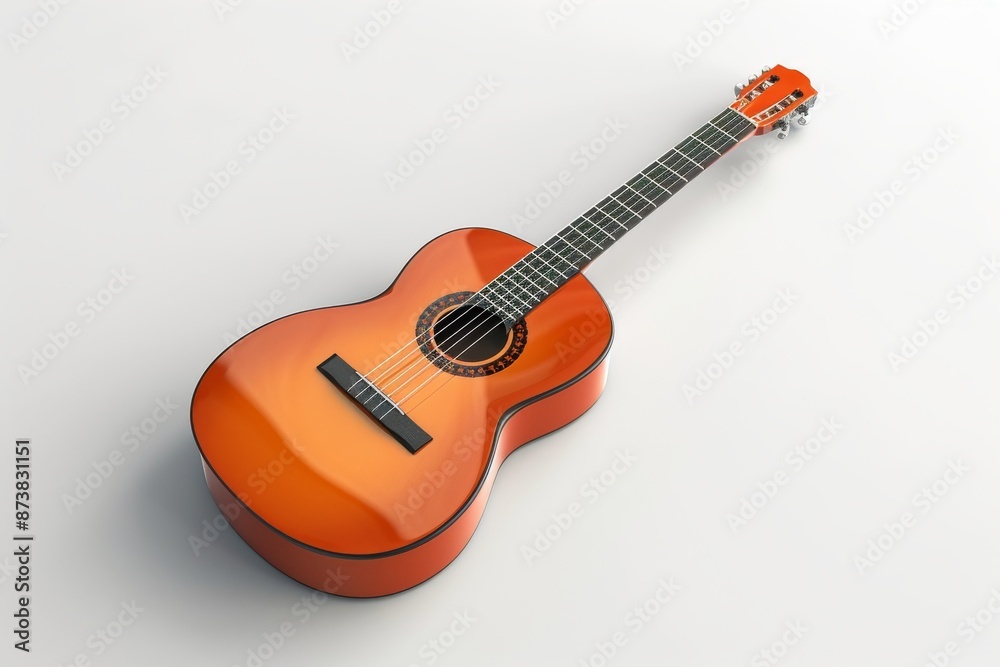 Fototapeta premium 3d Rendering cute acustic guitar, animated movie style, white background 