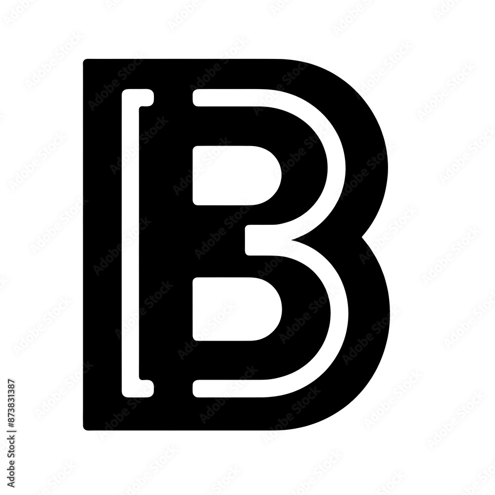 Isolated black and white symbolic vector illustration of letter B on white background, minimalist style. Isolated black and white symbolic vector illustration of letter B on white background, minimalist style.
