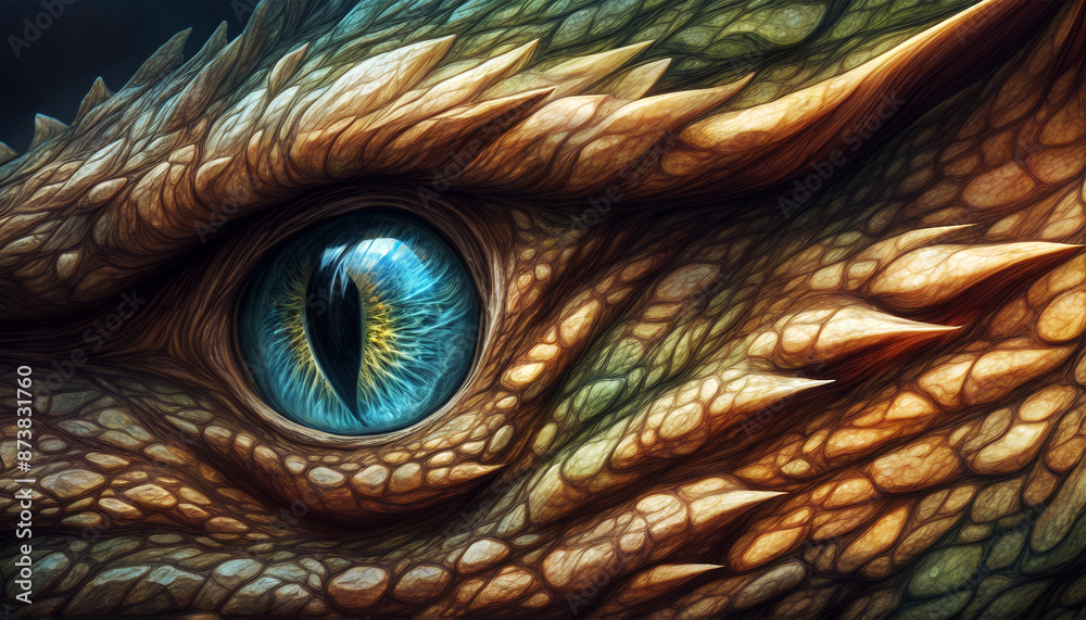Fototapeta premium Dragon eye. Close-up view of a fantastic dragon