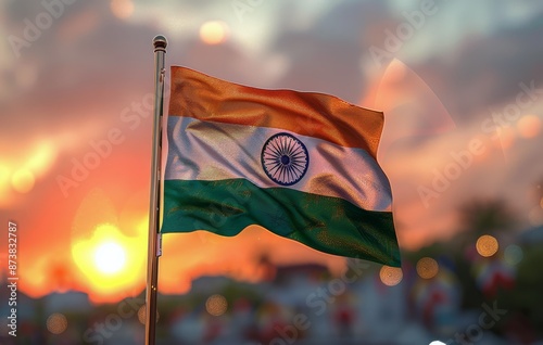 Indian Flag Waving in the Sunset