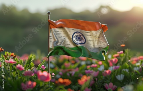 Indian Flag Waving in the Sunset