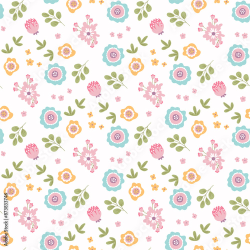 Seamless pattern with cute flowers. Design for fabric, textile, wallpaper, packaging.	
