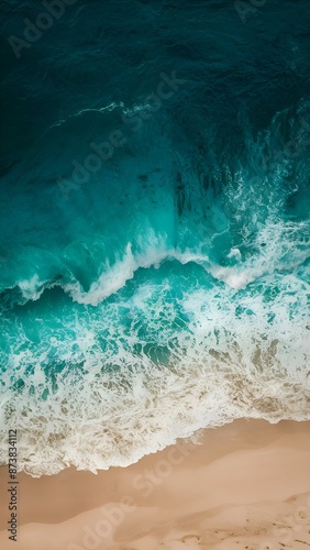 Pure blue turquoise sea water texture with foam and waves