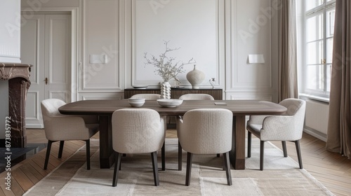 Wallpaper Mural A Modern Minimalist dining room features clean lines, neutral hues, and sparse decor, emphasizing functionality and simplicity with sleek furnishings and subtle accents.
 Torontodigital.ca