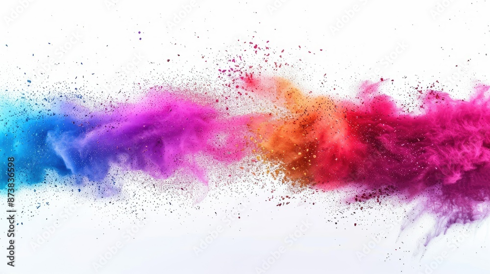 Holi celebration with vibrant color powder explosion on white backdrop