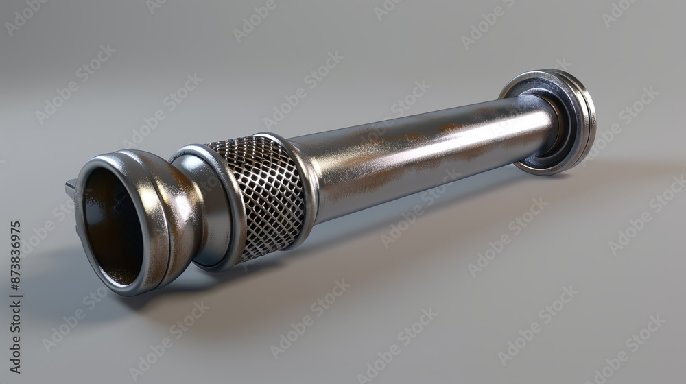 Muffler on a gray background, depicted in a 3D illustration Muffler on a gray background, depicted in a 3D illustration