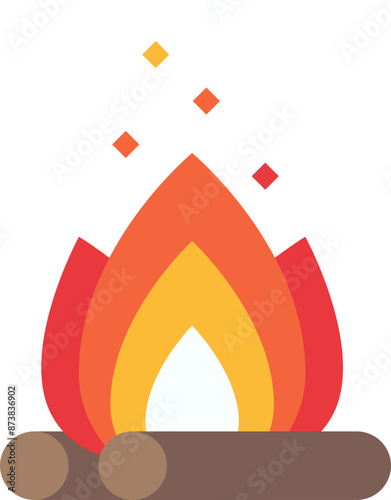 Bonfire or campfire with logs object illustration. Isolated object on transparent background. Camping theme design decoration