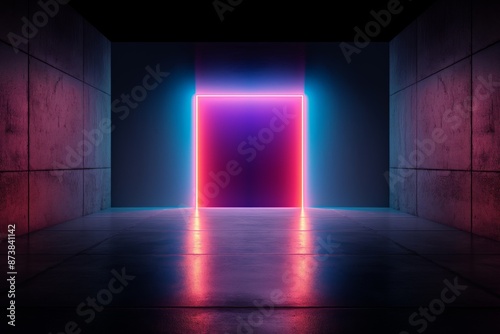 Futuristic Neon Light Installation in Dark Room Creating Stunning Visual Effect