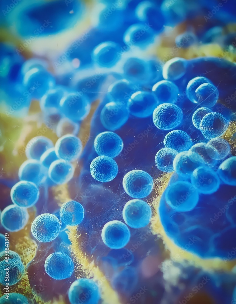 Reference ImageBlue Bacteria - Microscopic Enlargement of Blue Cells and Colony of Bacteria - Probiotics or Medicine Treatment - Health Care Medication or Ananotomy of Organisms in Biology or Science Reference ImageBlue Bacteria - Microscopic Enlargement of Blue Cells and Colony of Bacteria - Probiotics or Medicine Treatment - Health Care Medication or Ananotomy of Organisms in Biology or Science