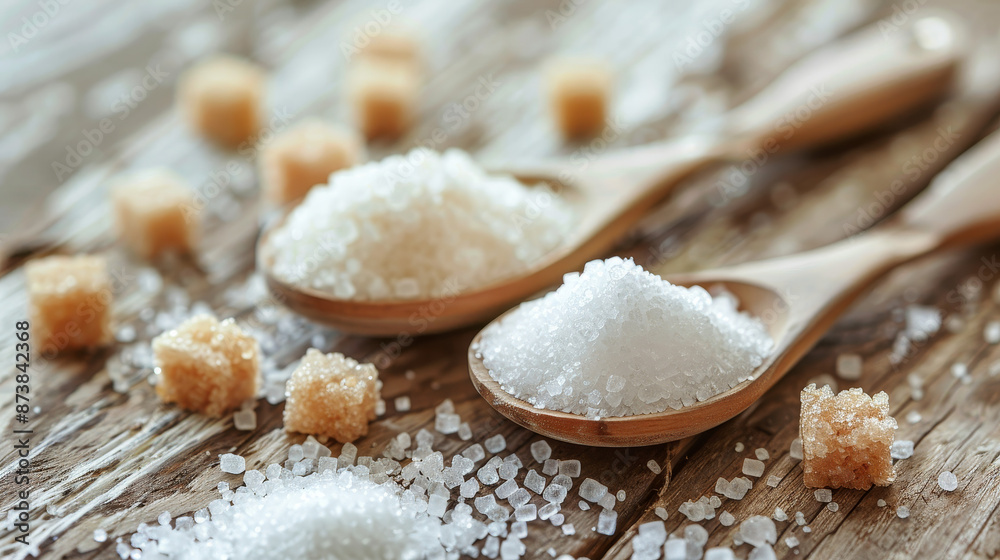 Lighting: Utilize soft, diffused lighting to bring out the details and contrasts between the white and brown sugar.

