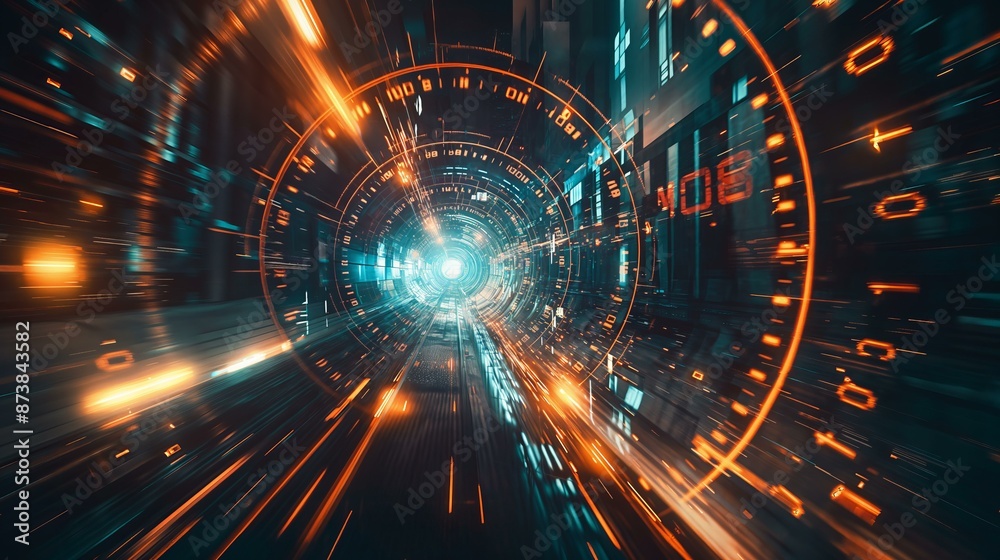 Obraz premium Futuristic Clock Traveling Through Time Tunnel