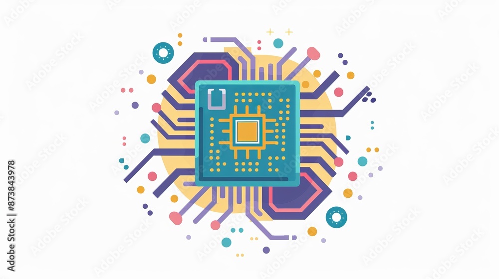 Flat style icon of a CPU for computer and smartphone, depicting a ...