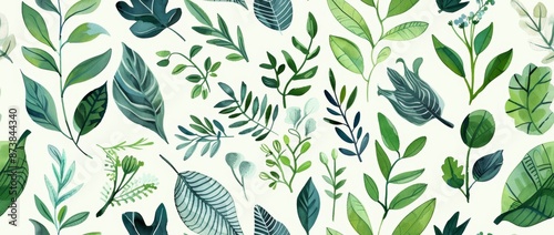 Wallpaper Mural A seamless pattern celebrating the natural beauty of trees, leaves and plants in rich shades of green and blue. Torontodigital.ca