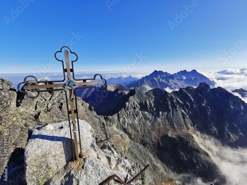 Mountains and clouds. Slovakia, Gelachs peak, Gerlachovský štít, hiking in the mountains photo