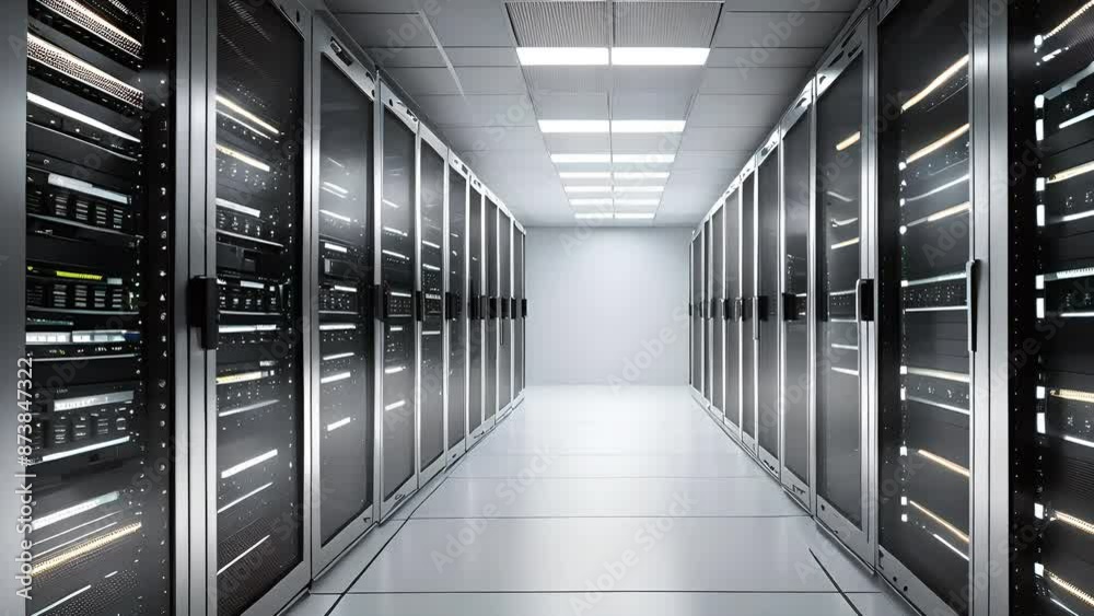 Stacked server racks in climate-controlled data facility. Enterprise IT background video Stacked server racks in climate-controlled data facility. Enterprise IT background video