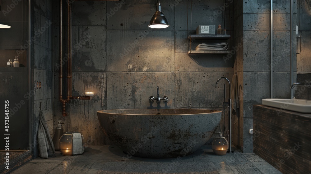 An industrial bathroom style features utilitarian design with exposed brick, metal fixtures, and concrete surfaces for a raw, urban aesthetic.
An industrial bathroom style features utilitarian design with exposed brick, metal fixtures, and concrete surfaces for a raw, urban aesthetic.