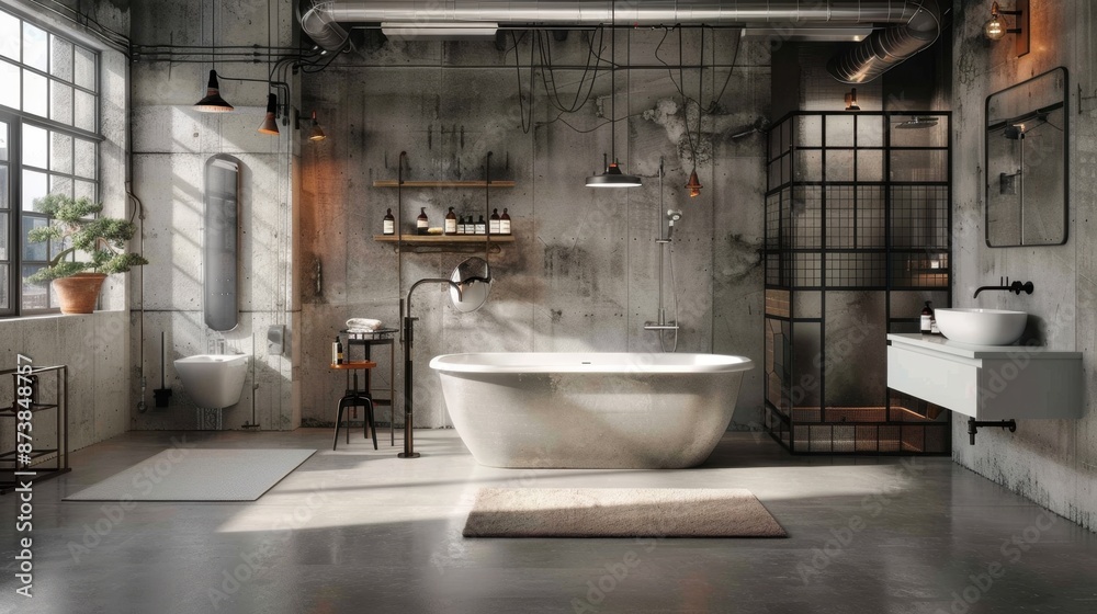 Industrial bathroom styles feature utilitarian designs with exposed ... - Industrial Bathroom Ideas With Brick
