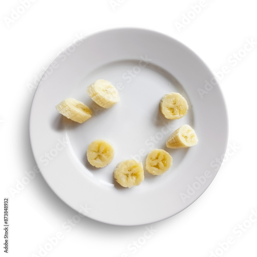 Banana Slices Served on a White Porcelain Plate