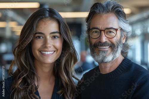 Several beautiful individuals, including a smiling young woman and a man with a well-groomed beard, wearing eyeglasses, are seen in a business setting undergoing downsizing