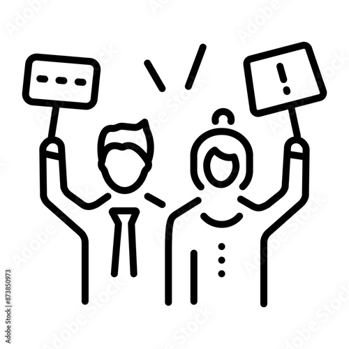 A protest icon designed in outline style 