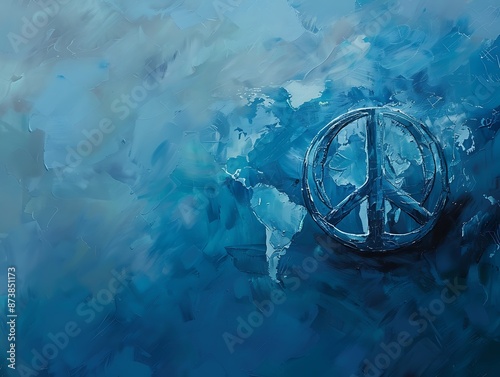 Create an illustration for International Day of Peacekeepers, featuring peace symbols and blue tones representing the UN. copy space for text, sharp focus and clear light, high clarity no grunge, photo