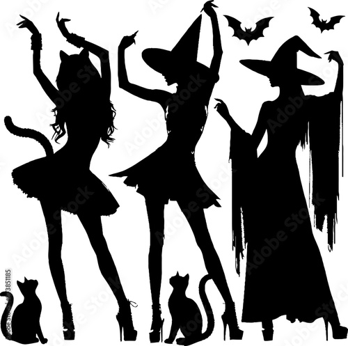 silhouettes of dancing girls witches