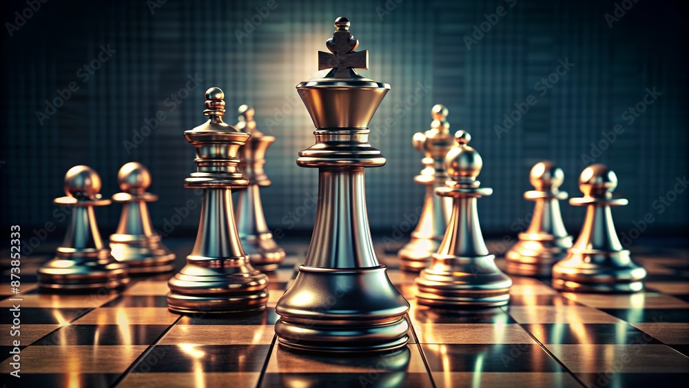 Chess Pieces on Digitized Checkered Box in Minimal and Neutral Tones. Perfect for: Strategy Games, Minimalist Art Exhibitions, Office Decor, Game Competitions Chess Pieces on Digitized Checkered Box in Minimal and Neutral Tones. Perfect for: Strategy Games, Minimalist Art Exhibitions, Office Decor, Game Competitions