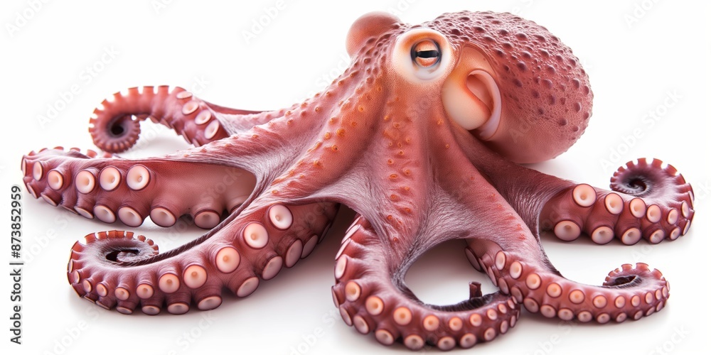 Obraz premium An isolated raw octopus with tentacles and suction cups, highlighting its natural and healthy appeal.