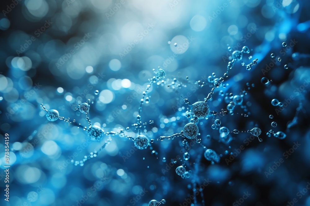 Futuristic backdrop of blue abstract molecular motion, blue light and bubbles, generated by AI Futuristic backdrop of blue abstract molecular motion, blue light and bubbles, generated by AI