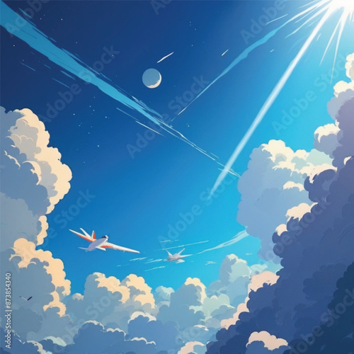 Anime blue sky background, summer, wallpaper