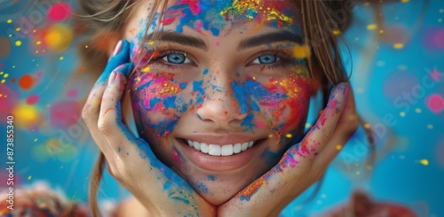Woman Covered in Colorful Powder During Holi Festival