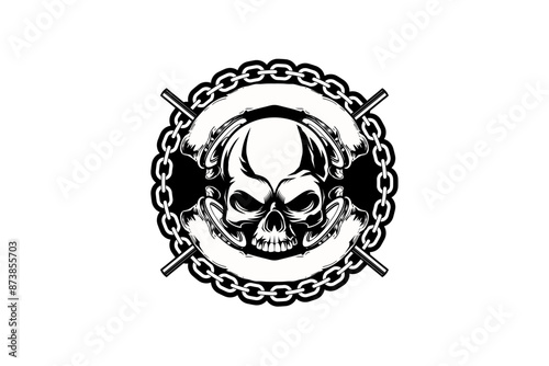 Human Skull with cross barbell vector logo design template