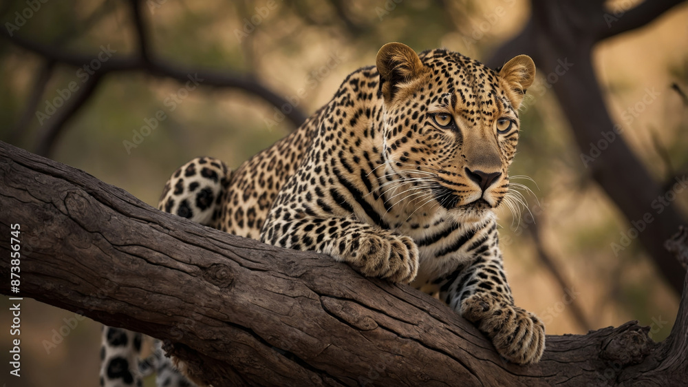Leopard Climbing a Tree in the African Savanna Leopard Climbing a Tree in the African Savanna